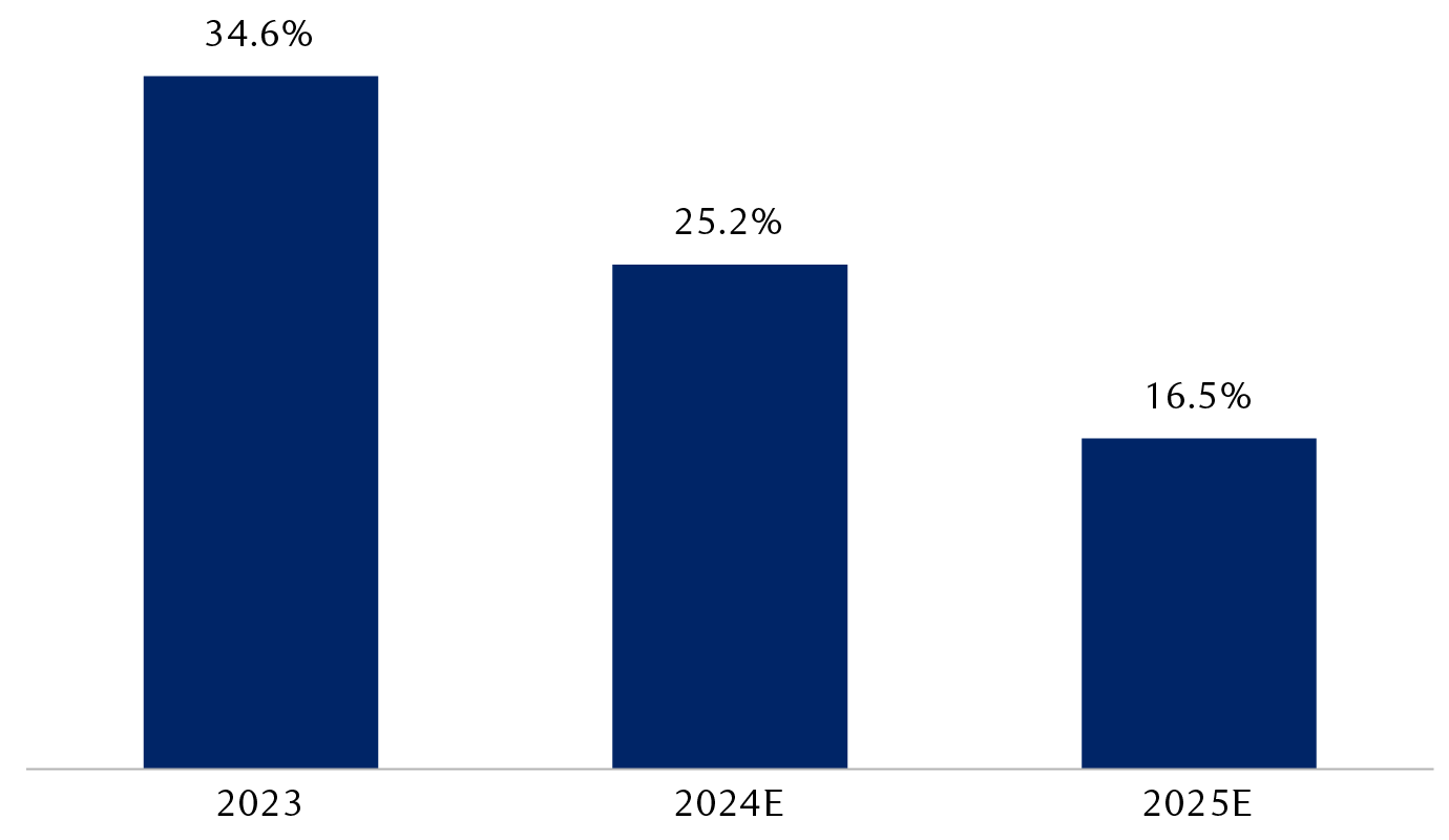 Annual EPS growth of the Magnificent 7, year over year